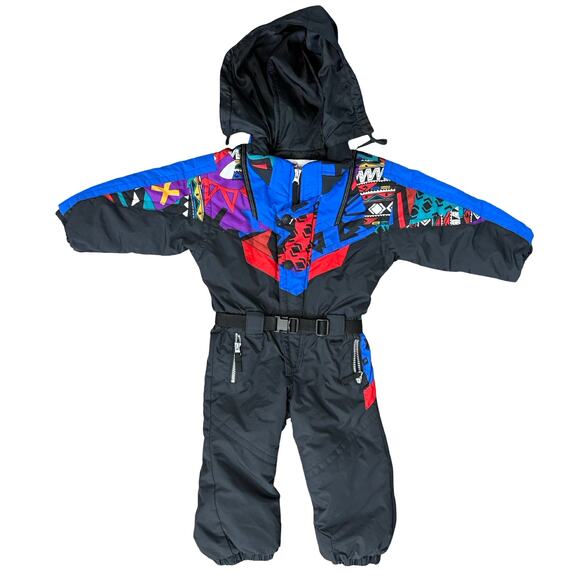 Vintage 90s Obermeyer Kids Black Snow Ski Suit One Piece Hooded Size 3 Preschool - Picture 1 of 10